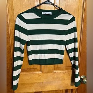 Zara Striped Rib Knit Cropped Top LARGE